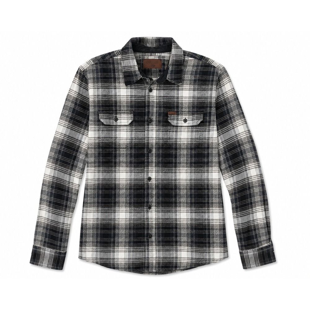 Orvis Flannel Shirt Mens L Black White Plaid Cotton Button Up Rugged Outdoors